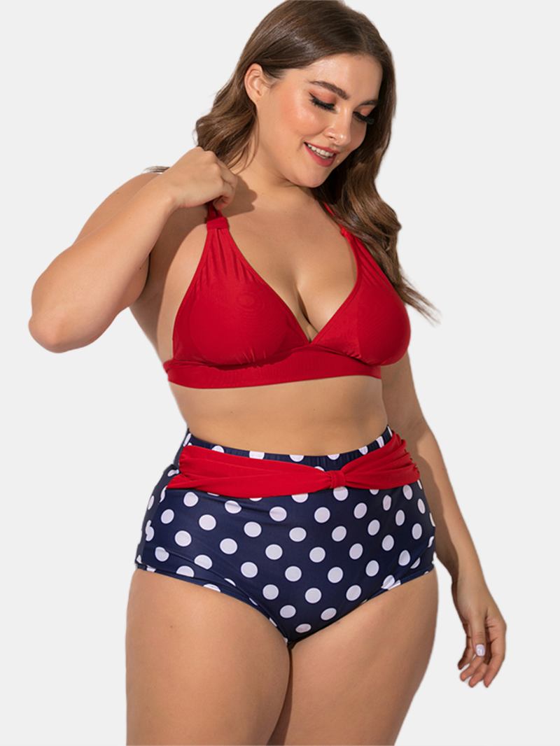 Plus Size Halter Snøring Høy Midje Polka Dot Bottoms Bikini