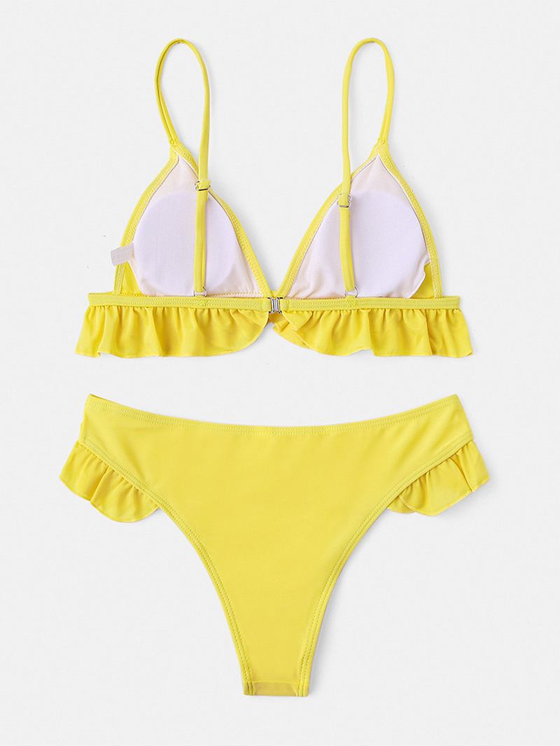 Søt Trekant Ruffles Rosa Bikini Spaghetti Straps Backless Badetøy