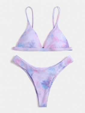 Tie Dye Dame Trekant Spaghetti Straps Bikini Backless Badetøy