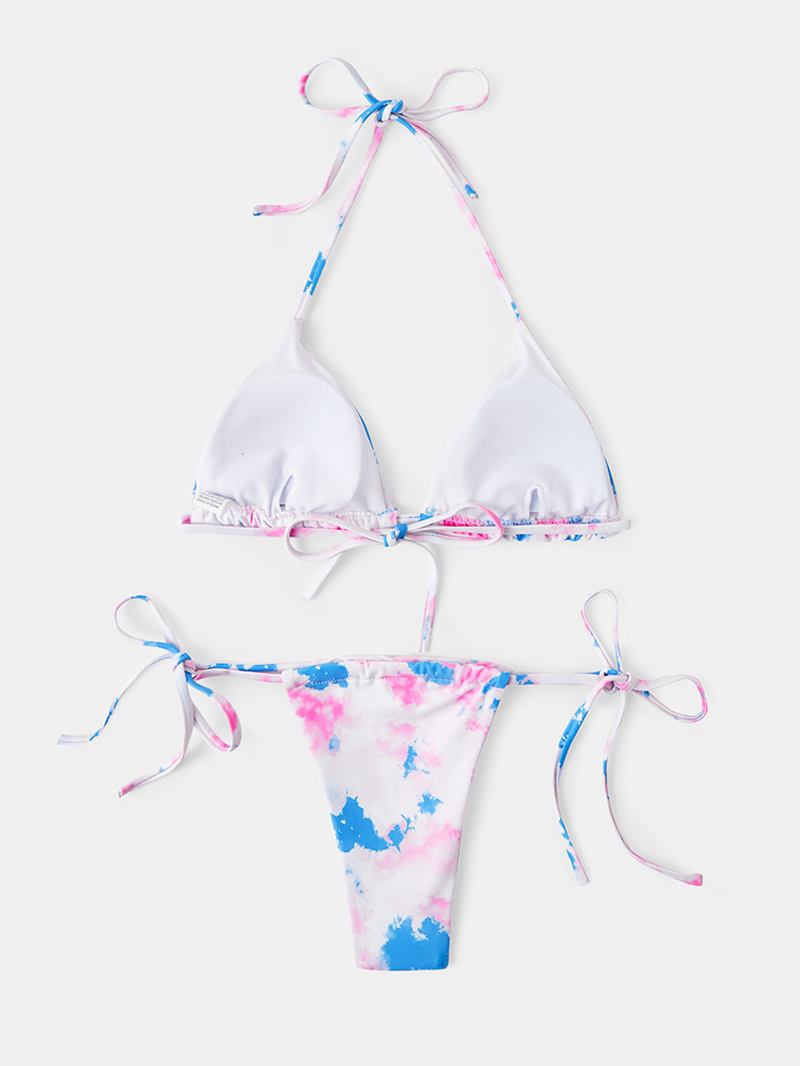 Triangle Tie-dye Halter String Bikini Strandtøy For Kvinner Med Åpen Rygg