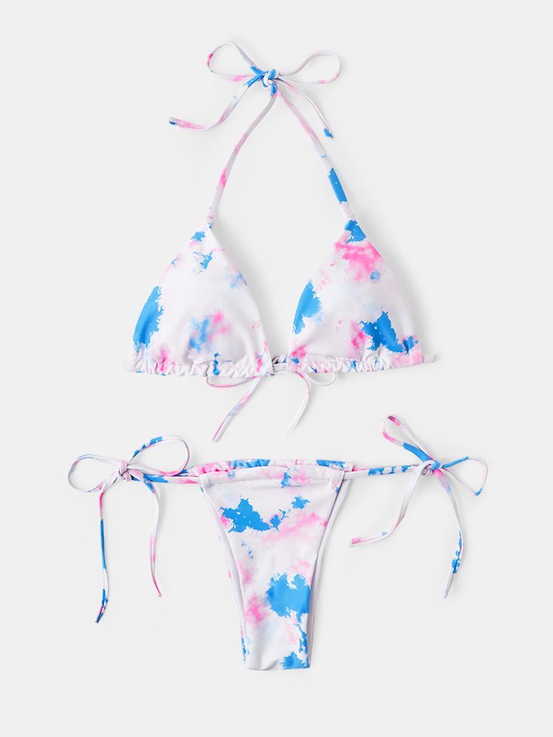 Triangle Tie-dye Halter String Bikini Strandtøy For Kvinner Med Åpen Rygg