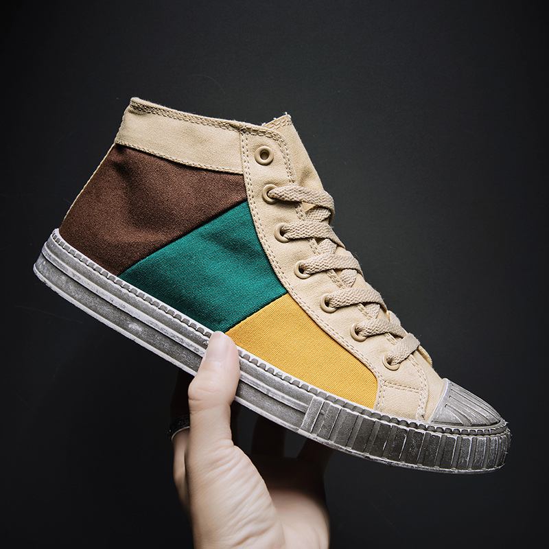 Menn Colorblock Canvas High Top Lace Up Sports Fritids Trainers