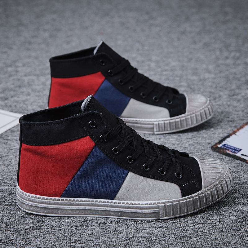 Menn Colorblock Canvas High Top Lace Up Sports Fritids Trainers