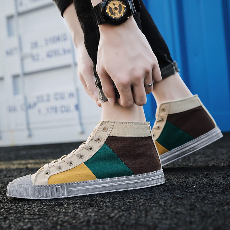 Menn Colorblock Canvas High Top Lace Up Sports Fritids Trainers