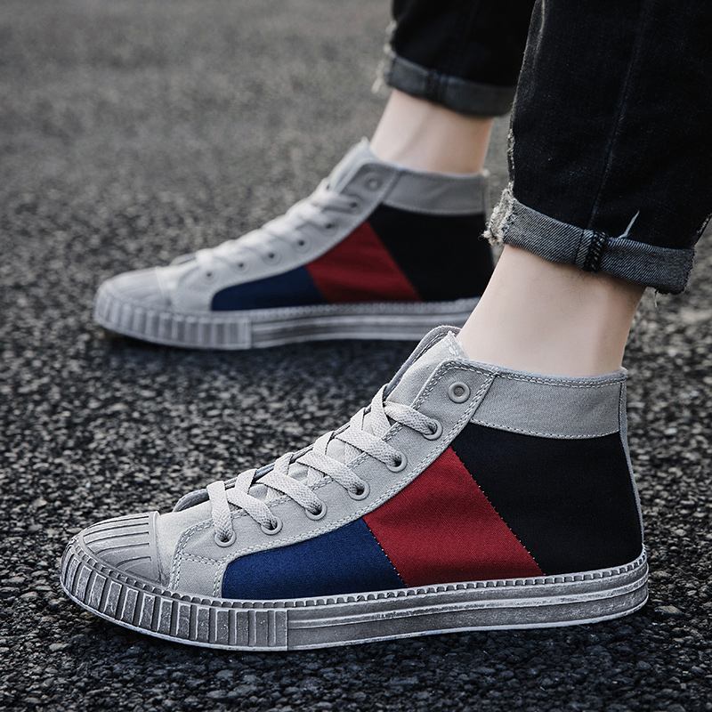 Menn Colorblock Canvas High Top Lace Up Sports Fritids Trainers