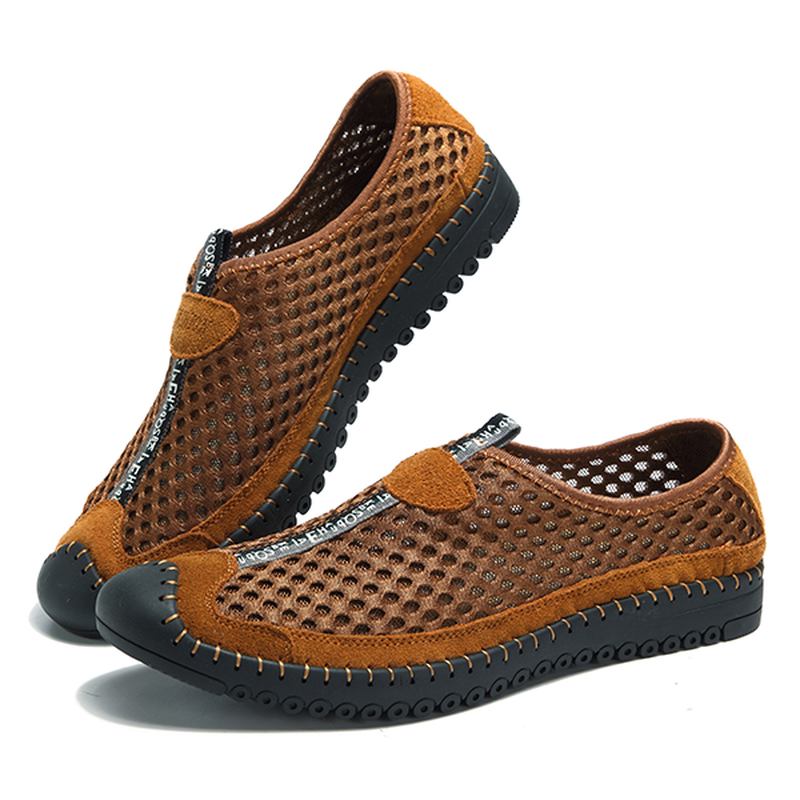 Menn Mesh Anti-collision Toe Håndsøm Fritids Flats Joggesko