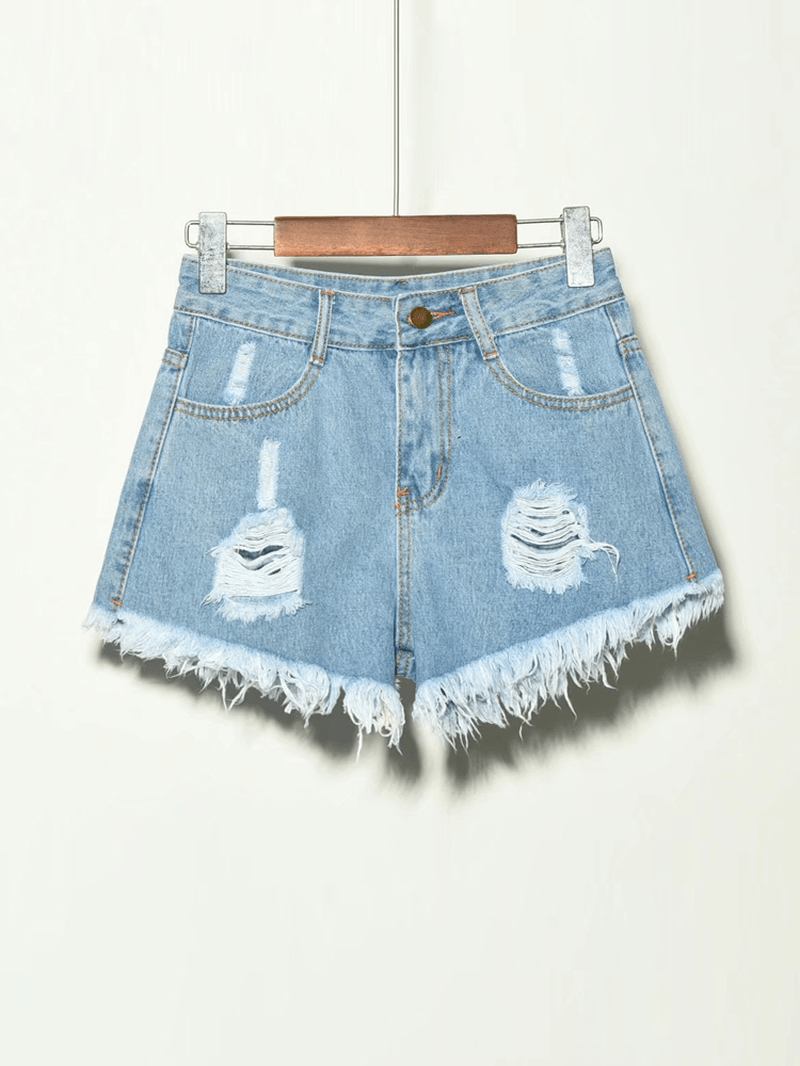 5 Farger Kvinner Pocket Hollow Ripped Denim Shorts