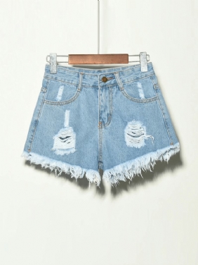 5 Farger Kvinner Pocket Hollow Ripped Denim Shorts