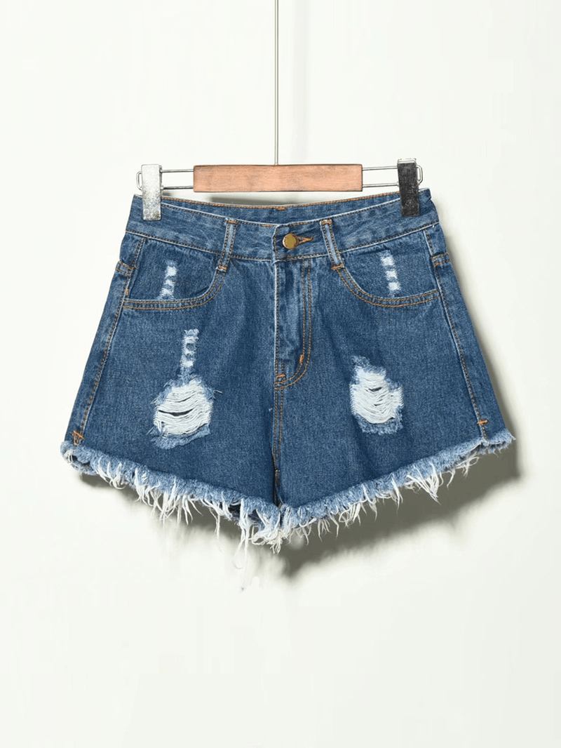 5 Farger Kvinner Pocket Hollow Ripped Denim Shorts