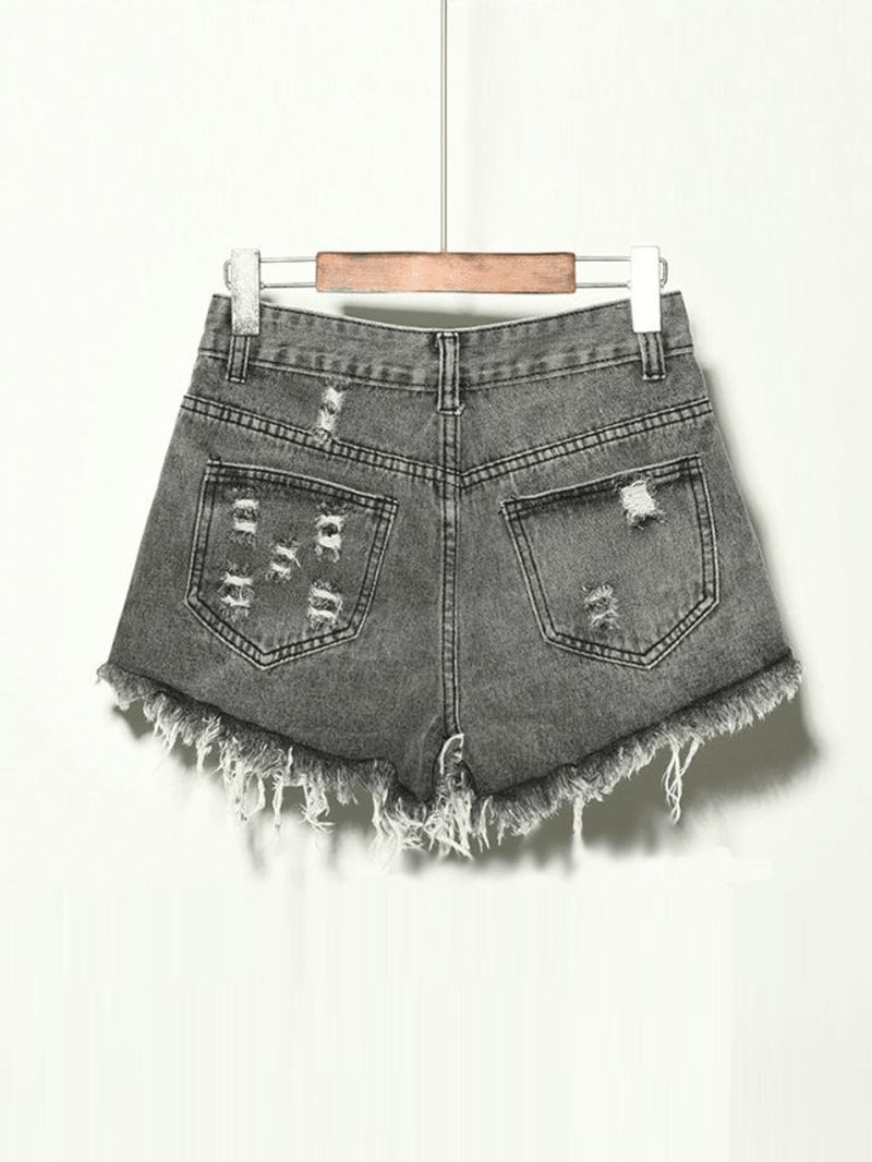 5 Farger Kvinner Pocket Hollow Ripped Denim Shorts