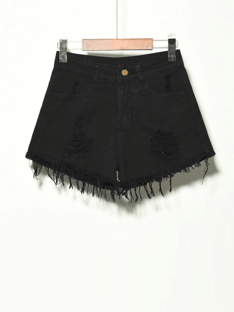 5 Farger Kvinner Pocket Hollow Ripped Denim Shorts