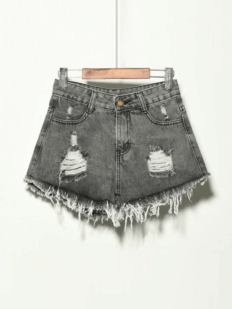 5 Farger Kvinner Pocket Hollow Ripped Denim Shorts