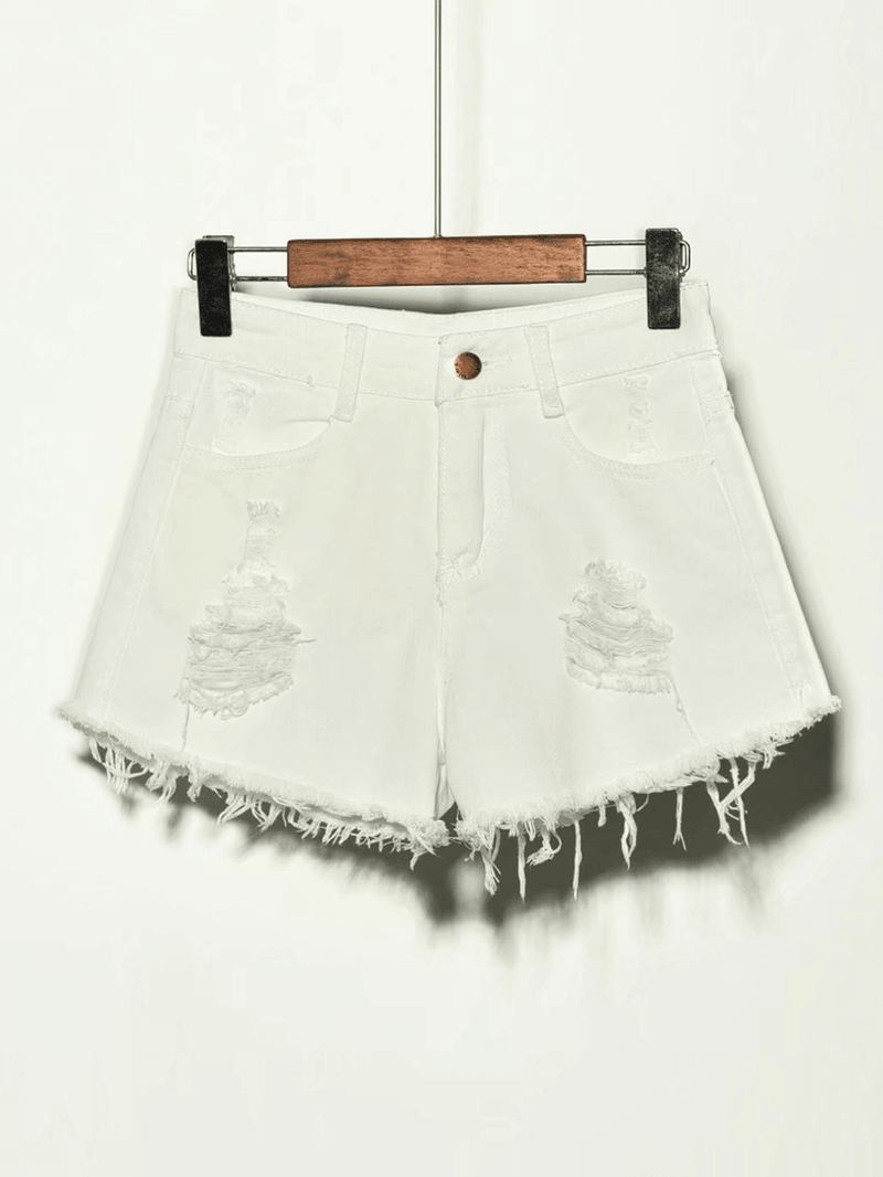 5 Farger Kvinner Pocket Hollow Ripped Denim Shorts