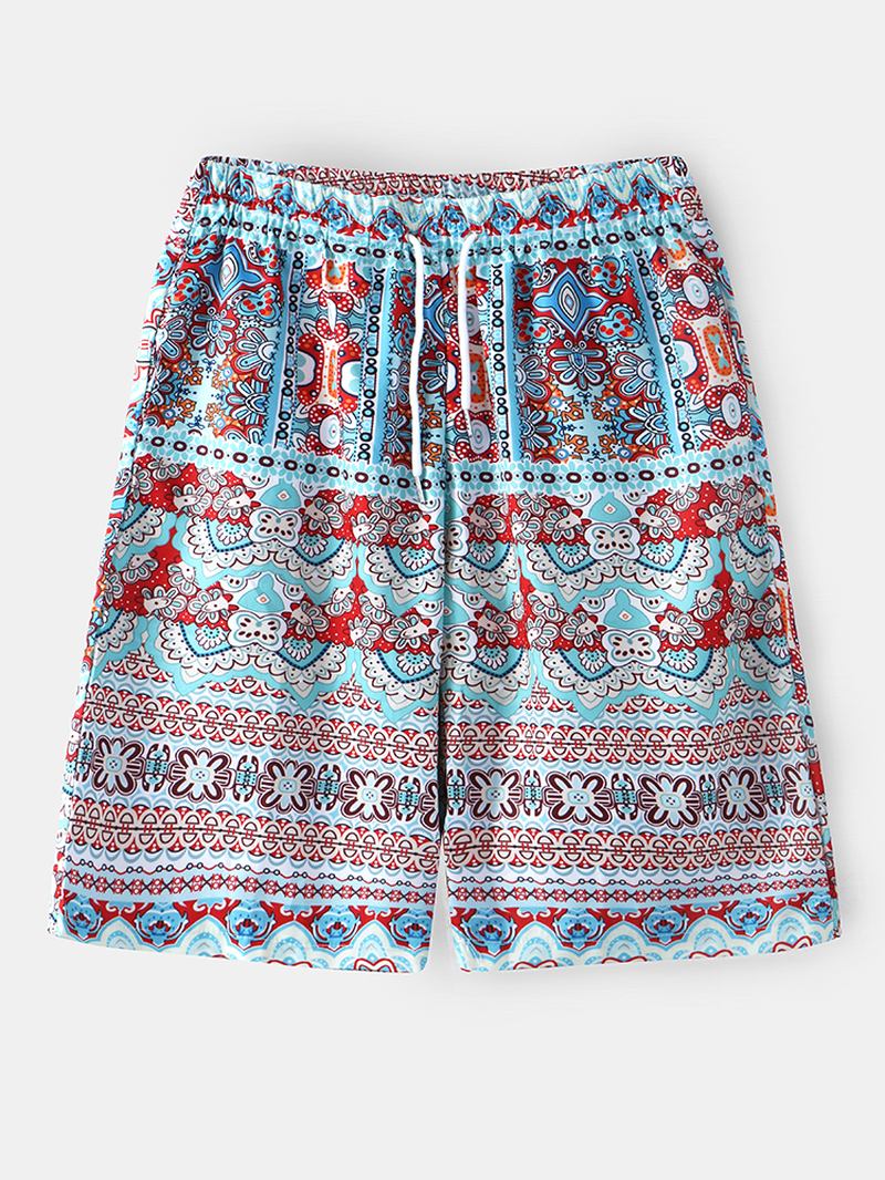 Etnisk Stiltrykk For Menn Med Snøring Holiday Fritids Shorts Med Lomme