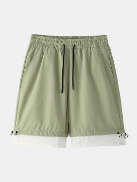 Herre Bomull Ensfarget Snøring Loose Fit Fritids Shorts