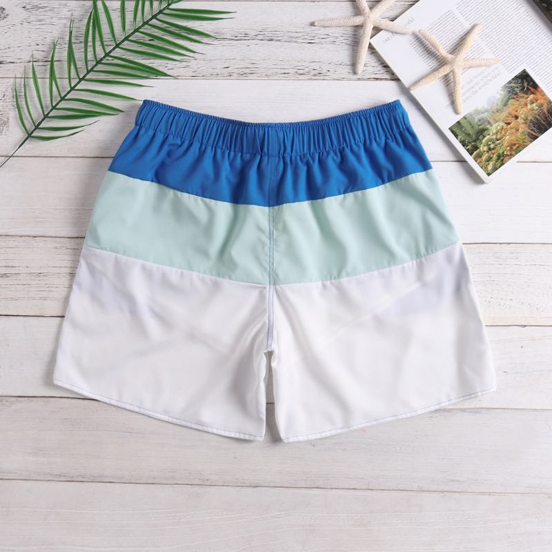 Herre Color Block White Beach Board Shorts Snøring Quick Dry Mesh Liner Med Lomme