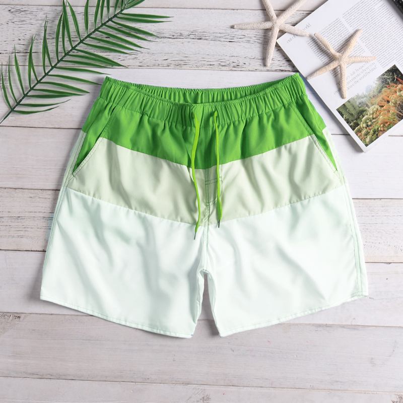 Herre Color Block White Beach Board Shorts Snøring Quick Dry Mesh Liner Med Lomme