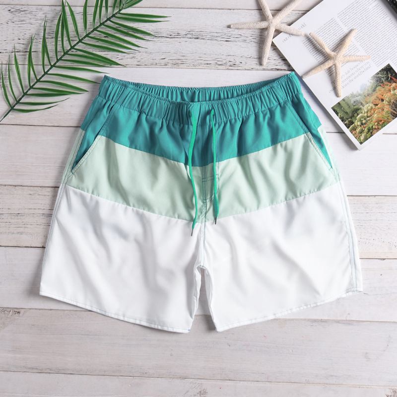 Herre Color Block White Beach Board Shorts Snøring Quick Dry Mesh Liner Med Lomme