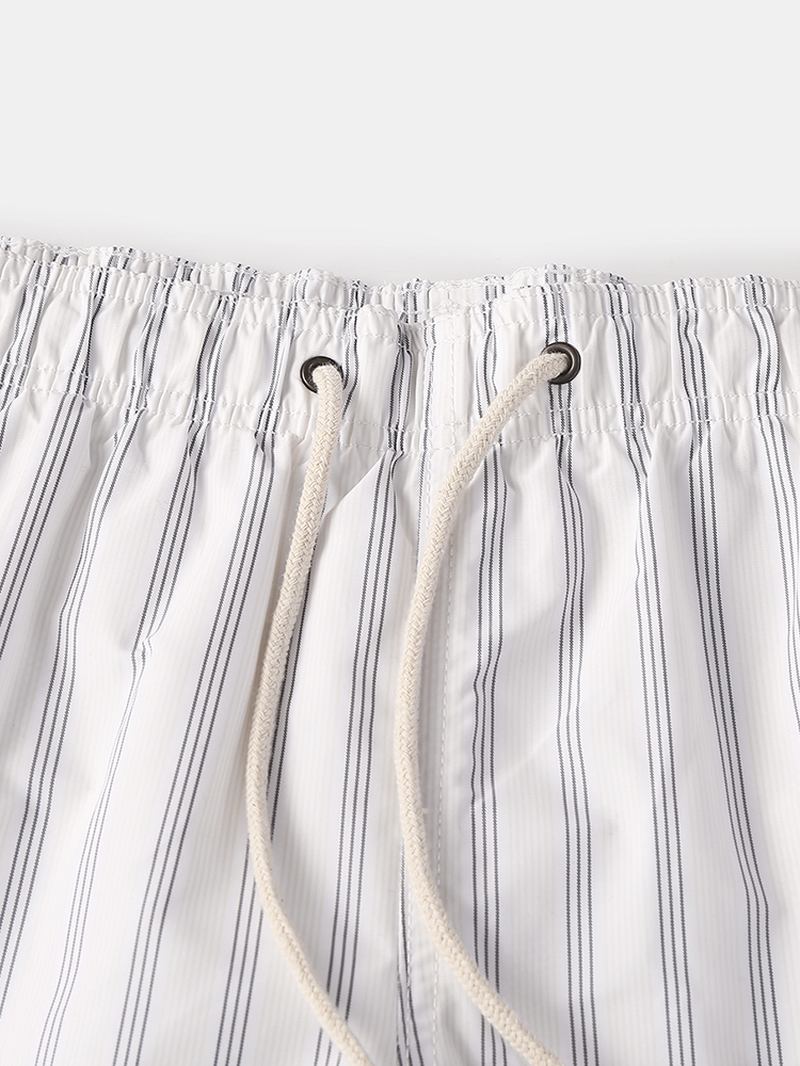 Herre Cozy Stripe Loungewear Shorts Snøring Hurtigtørkende Løs Mini Shorts