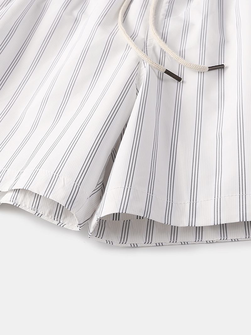 Herre Cozy Stripe Loungewear Shorts Snøring Hurtigtørkende Løs Mini Shorts