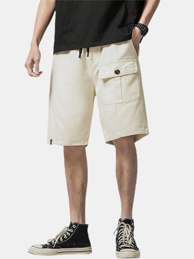 Herre Fritids Cotton Snøring Multi Pocket Cargo Shorts