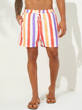 Herre Sunshine Striped Board Shorts Tynn Quick Dry Mesh Lining Fishing Beach Shorts