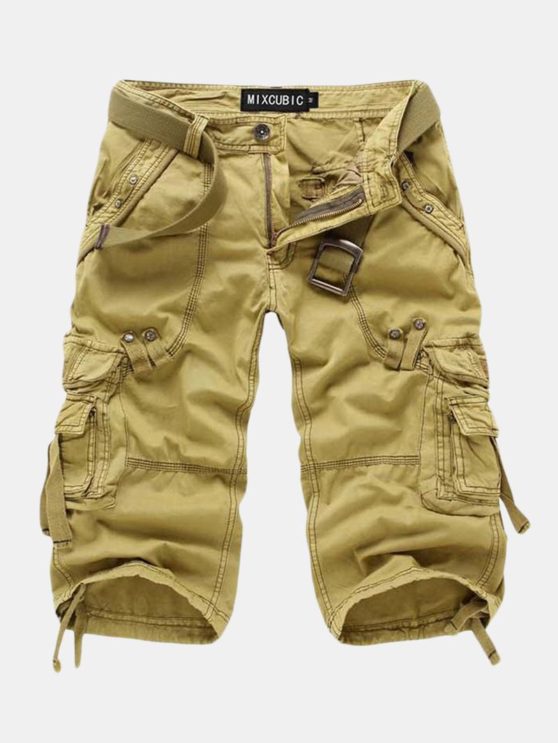 Herre Utendørs Multi-pocket Cargo Shorts Ensfarge Uformelle Kne-lengde Bomull Shorts