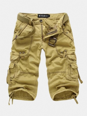 Herre Utendørs Multi-pocket Cargo Shorts Ensfarge Uformelle Kne-lengde Bomull Shorts