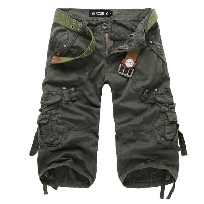 Herre Utendørs Multi-pocket Cargo Shorts Ensfarge Uformelle Kne-lengde Bomull Shorts