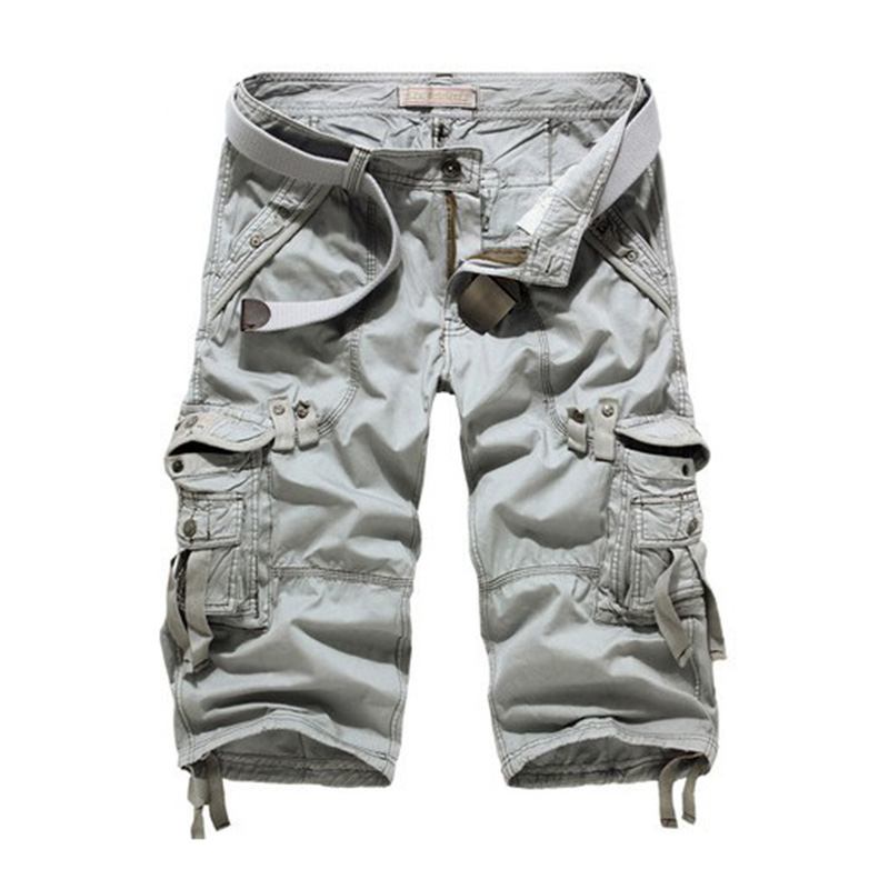 Herre Utendørs Multi-pocket Cargo Shorts Ensfarge Uformelle Kne-lengde Bomull Shorts