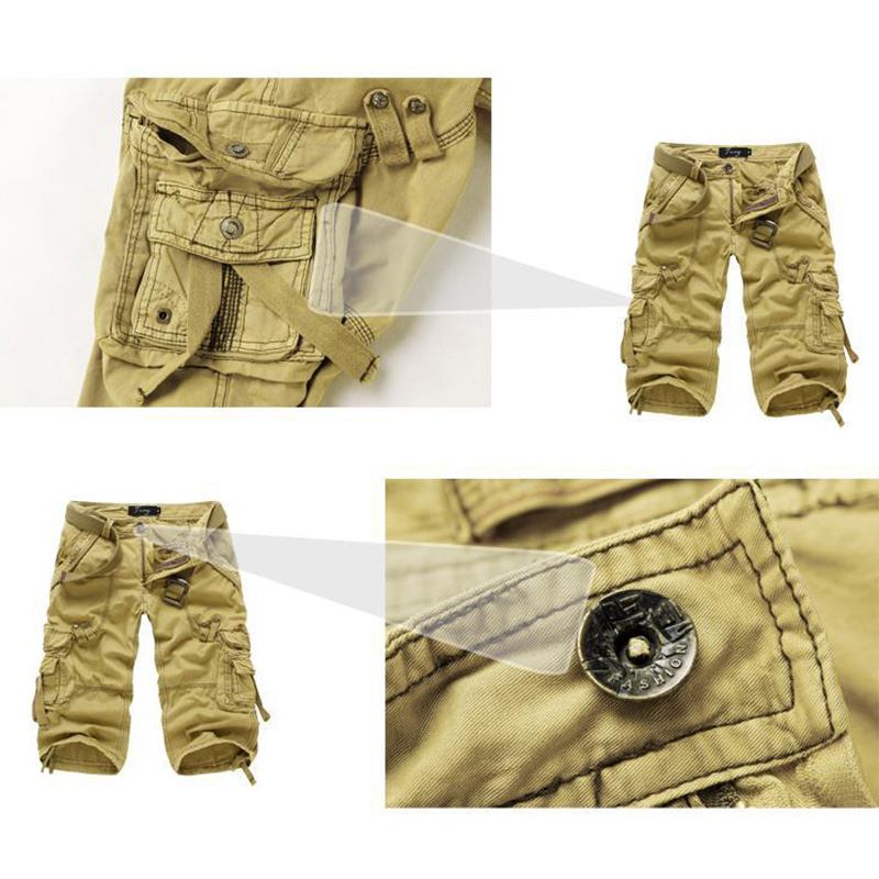 Herre Utendørs Multi-pocket Cargo Shorts Ensfarge Uformelle Kne-lengde Bomull Shorts