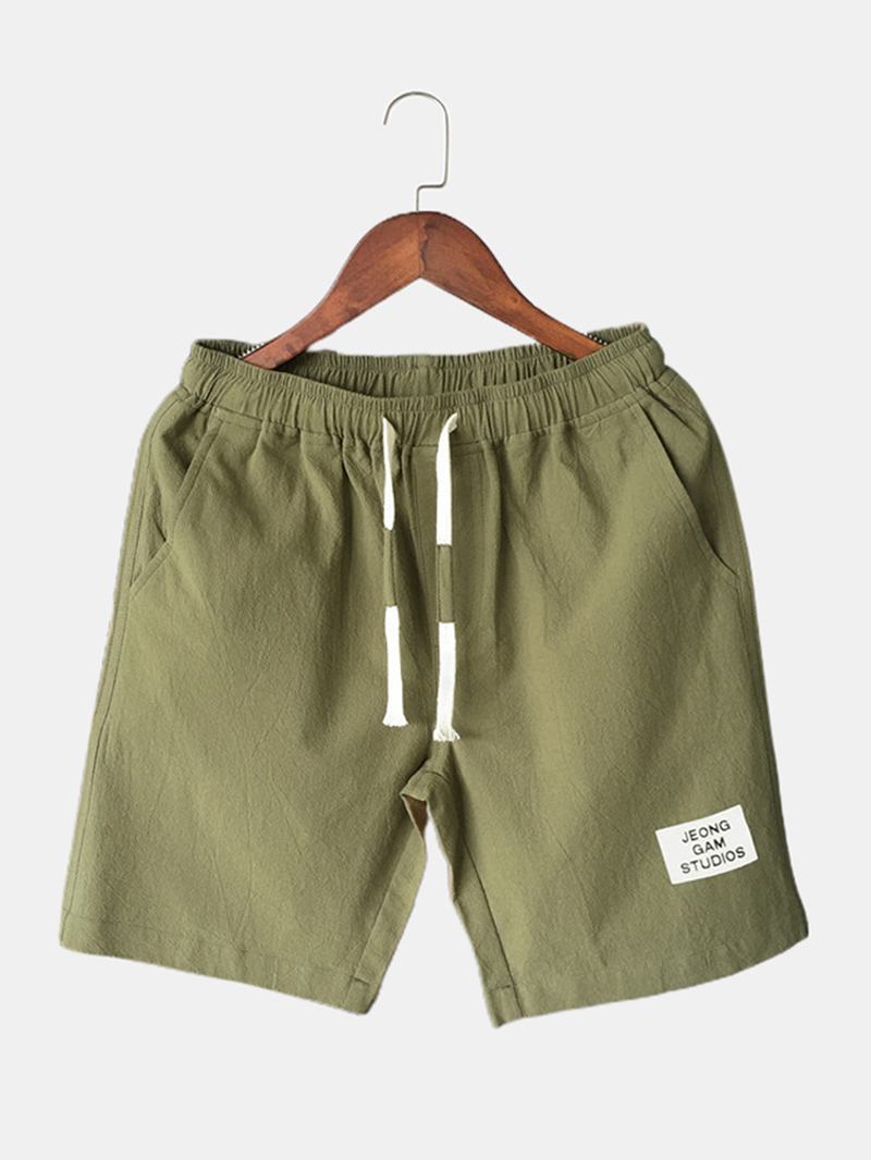 Menn Bomull Ensfarge Little Tag Snøring Fritids Shorts Med Lomme