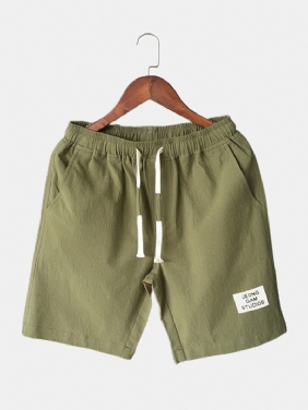 Menn Bomull Ensfarge Little Tag Snøring Fritids Shorts Med Lomme