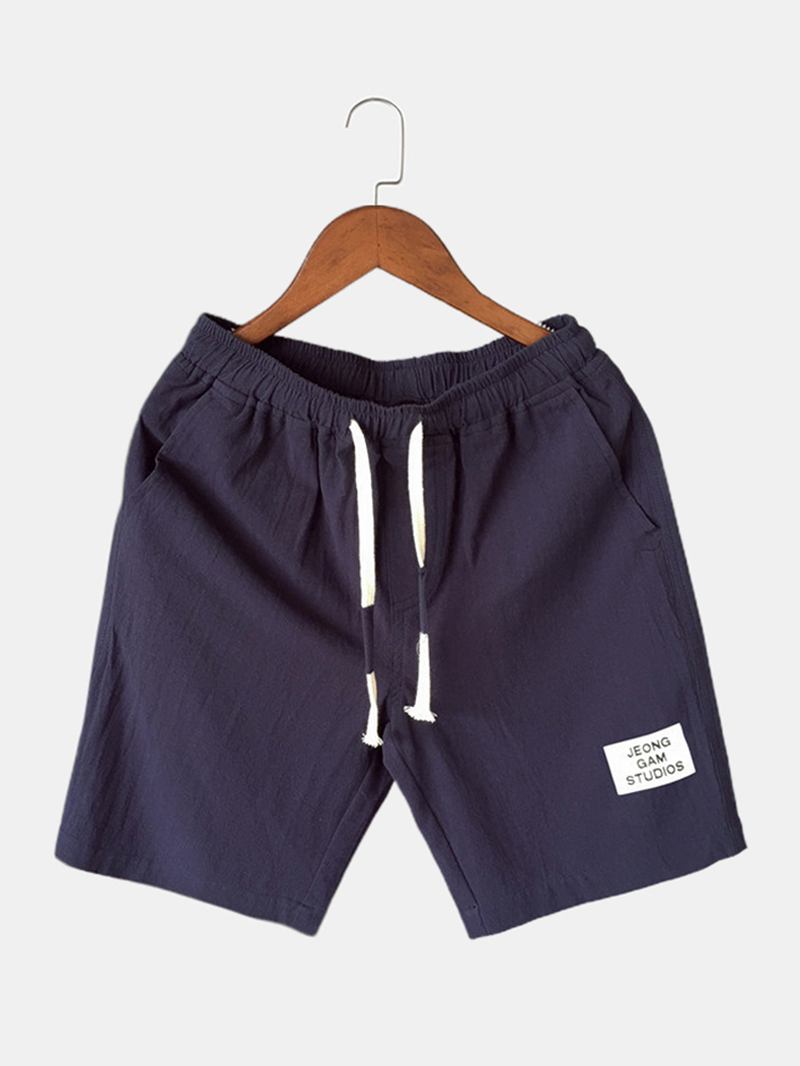 Menn Bomull Ensfarge Little Tag Snøring Fritids Shorts Med Lomme