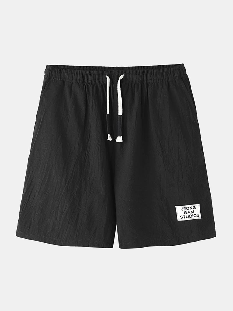 Menn Bomull Ensfarge Little Tag Snøring Fritids Shorts Med Lomme