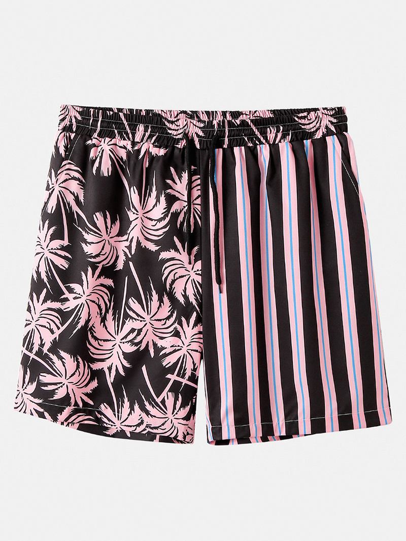 Menn Coconut Tree Fargerike Stripe Blandet Med Trykk Fritids Shorts