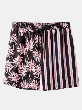 Menn Coconut Tree Fargerike Stripe Blandet Med Trykk Fritids Shorts