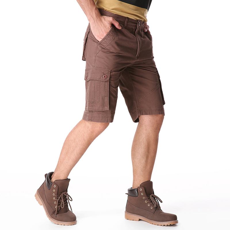 Menn Fritids Cotton Store Lommer Loose Cargo Military Shorts