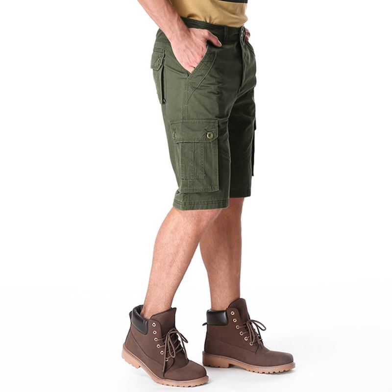 Menn Fritids Cotton Store Lommer Loose Cargo Military Shorts