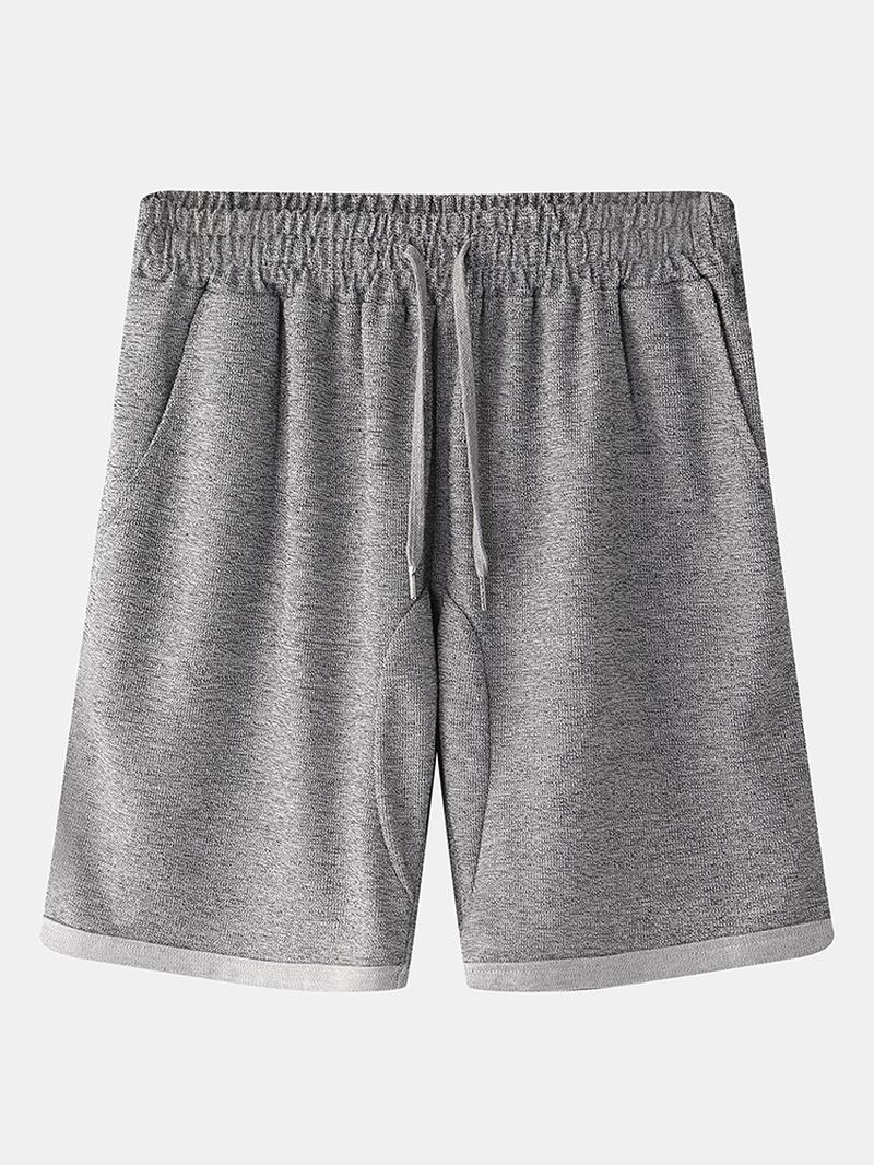 Menn Løs Fritids Hjem Solid Farge Elastisk Midje Snøring Pocket Sports Shorts