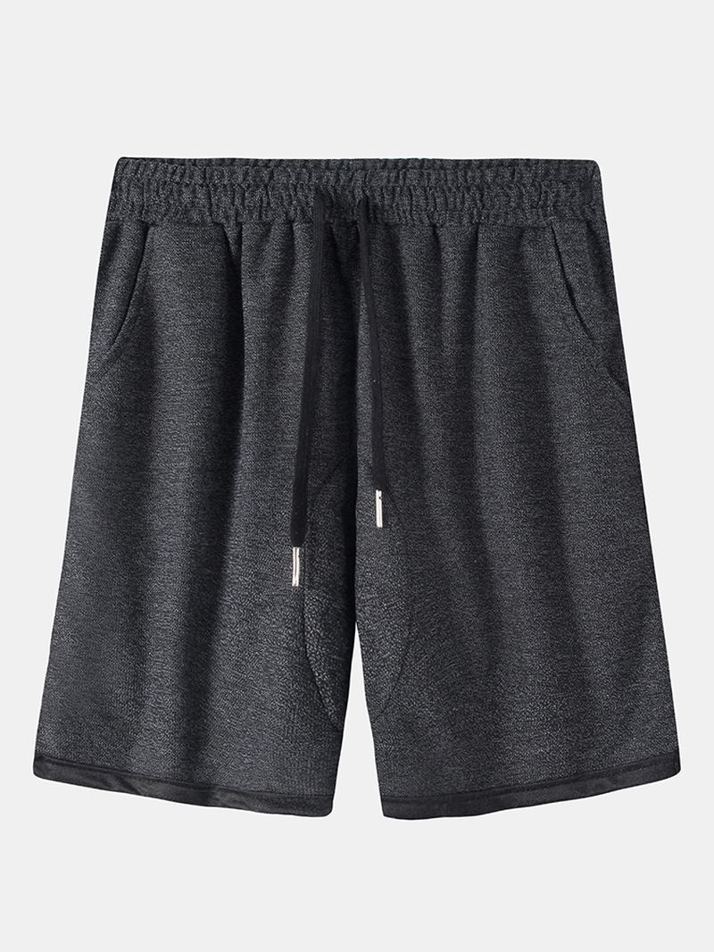 Menn Løs Fritids Hjem Solid Farge Elastisk Midje Snøring Pocket Sports Shorts