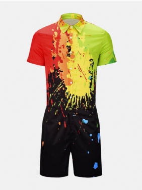 Menn Splash Ink Trykt Kortermet Jumpsuit