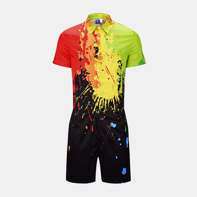 Menn Splash Ink Trykt Kortermet Jumpsuit