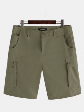 Solid Cargo-shorts Med Flere Lommer For Menn