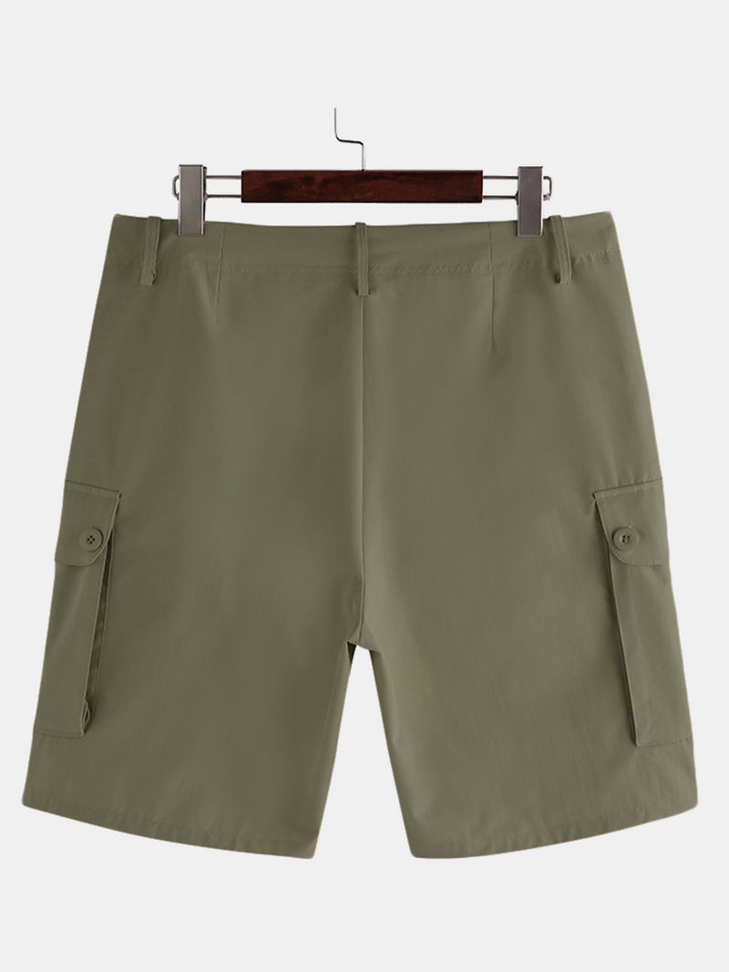 Solid Cargo-shorts Med Flere Lommer For Menn