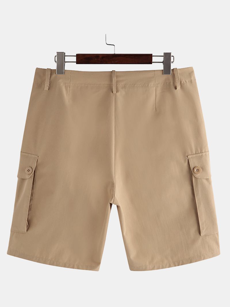 Solid Cargo-shorts Med Flere Lommer For Menn