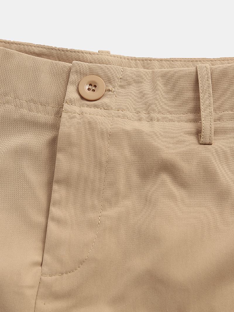 Solid Cargo-shorts Med Flere Lommer For Menn