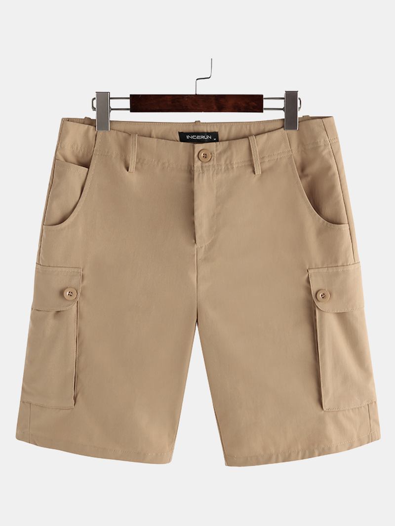 Solid Cargo-shorts Med Flere Lommer For Menn