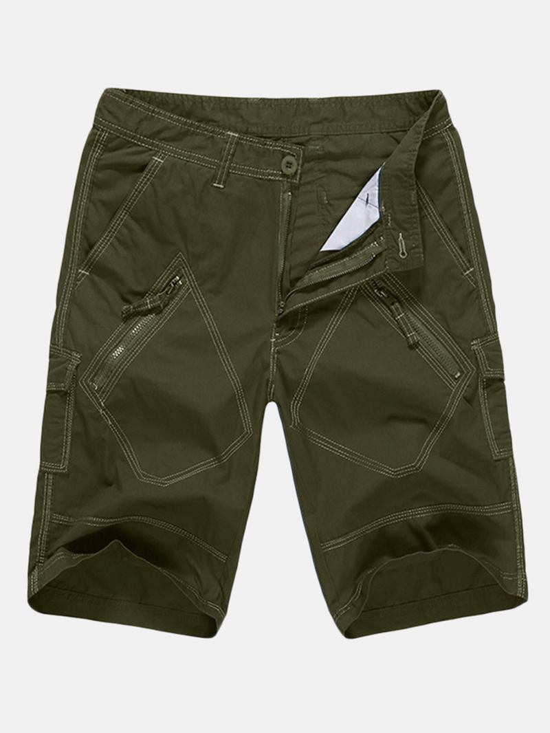 Stor Størrelse 30-40 Fritids Cargo-shorts Sommer Menns Ensfargede Multilommer Knelange Shorts