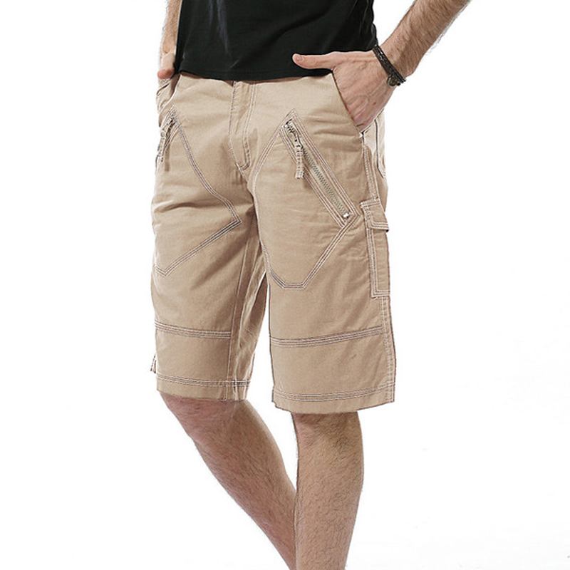 Stor Størrelse 30-40 Fritids Cargo-shorts Sommer Menns Ensfargede Multilommer Knelange Shorts